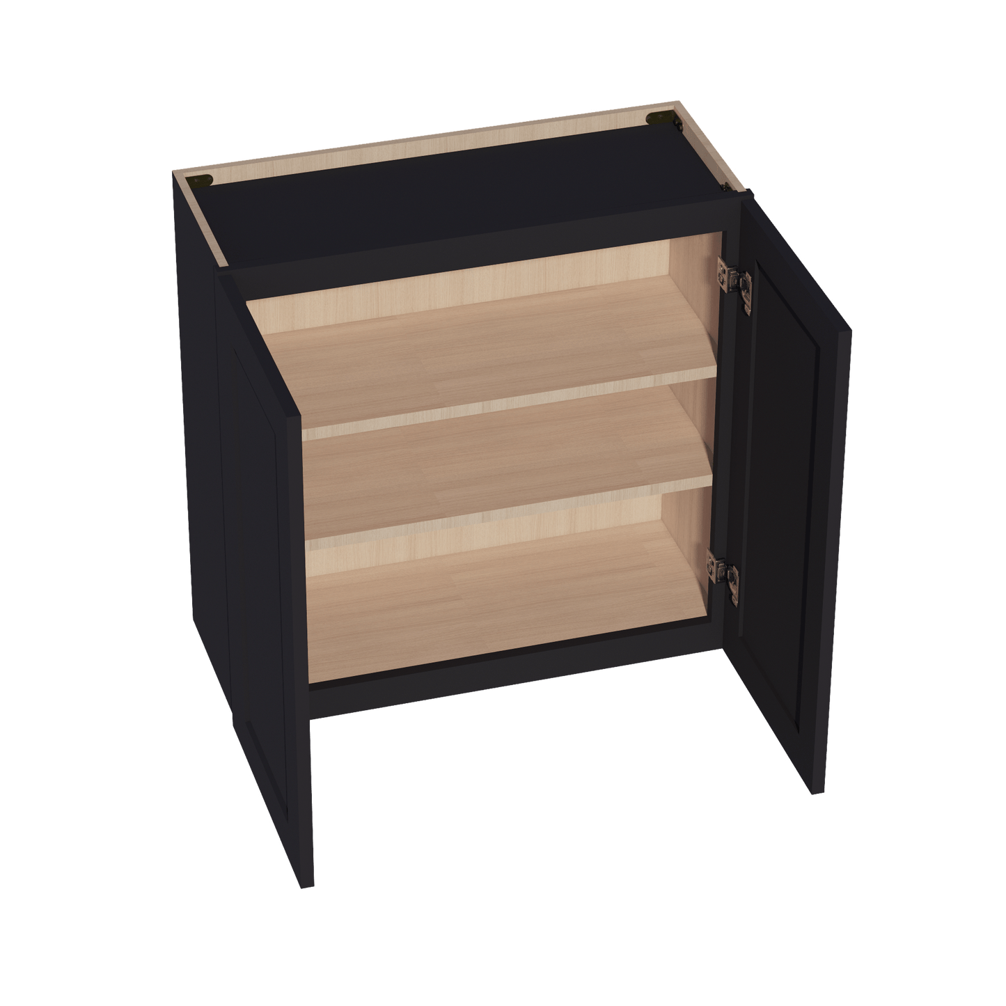HE - W3030: Ebony Black Shaker 30"W x 30"H 2 Doors & 2 Shelves Standard Wall Cabinet - NextCabinets