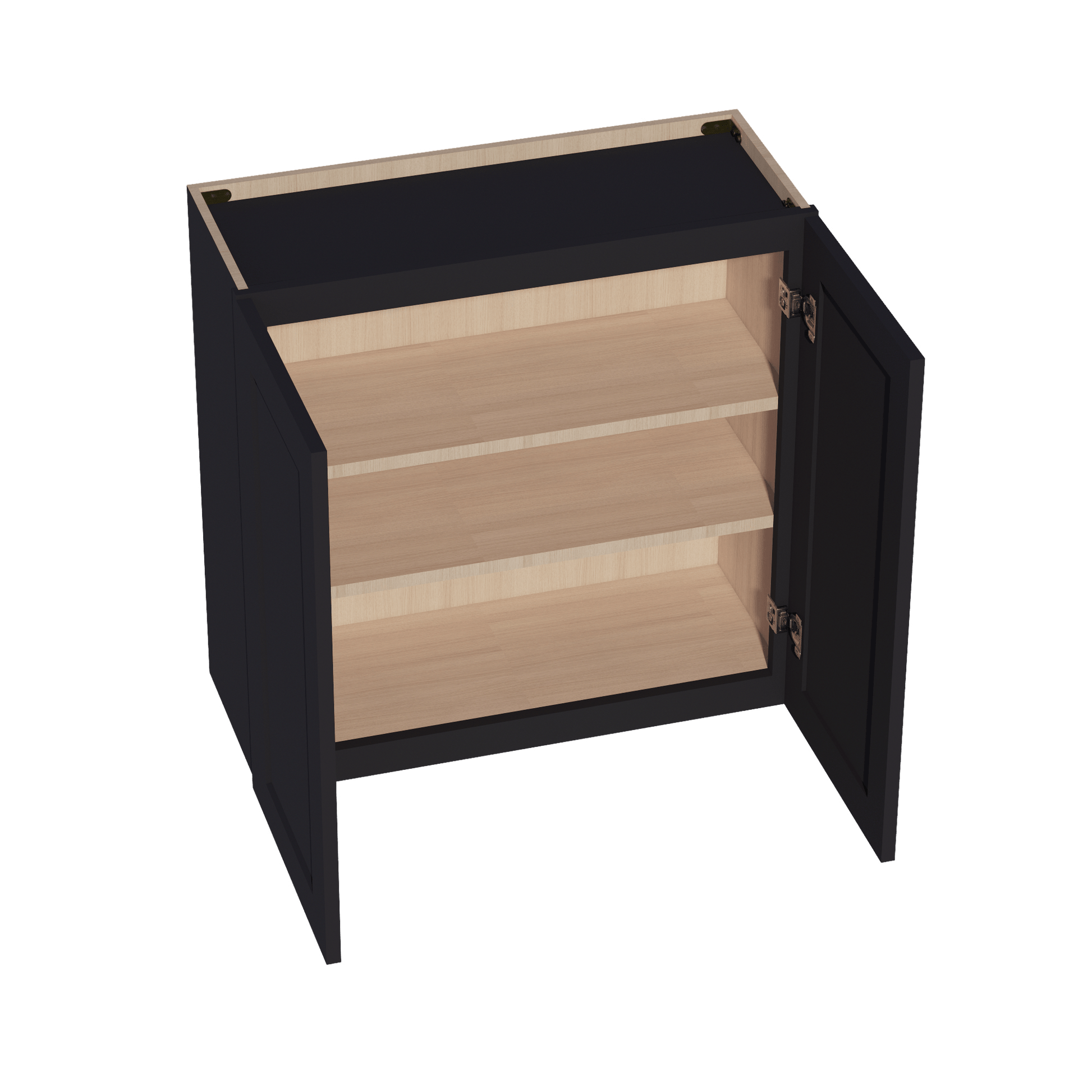 HE - W3030: Ebony Black Shaker 30"W x 30"H 2 Doors & 2 Shelves Standard Wall Cabinet - NextCabinets