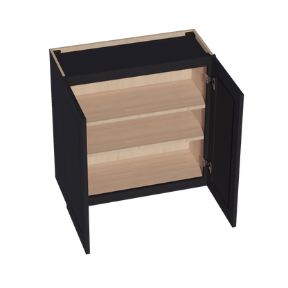 HE - W3030: Ebony Black Shaker 30"W x 30"H 2 Doors & 2 Shelves Standard Wall Cabinet - NextCabinets