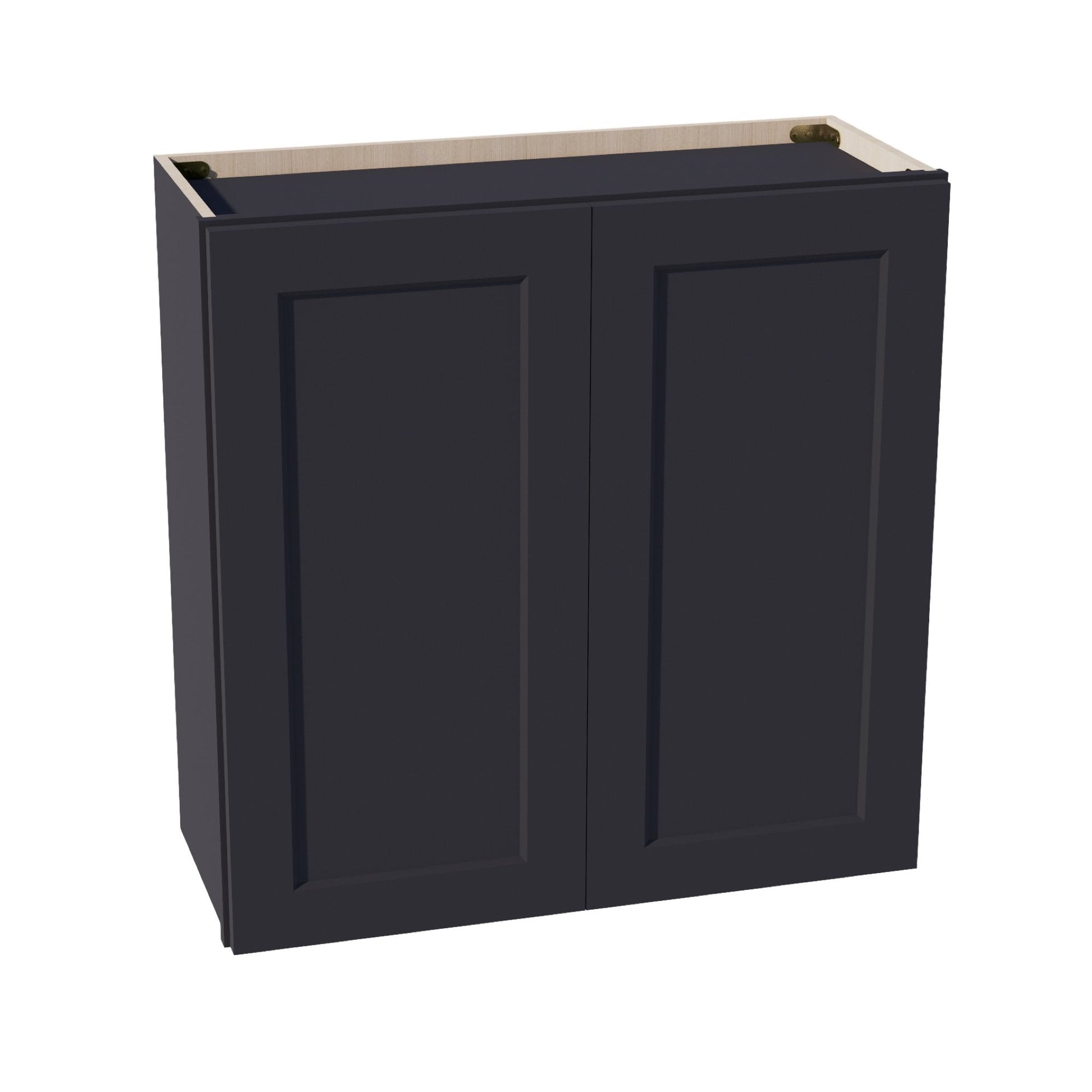 HE - W3030: Ebony Black Shaker 30"W x 30"H 2 Doors & 2 Shelves Standard Wall Cabinet - NextCabinets