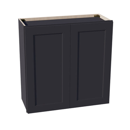 HE - W3030: Ebony Black Shaker 30"W x 30"H 2 Doors & 2 Shelves Standard Wall Cabinet - NextCabinets
