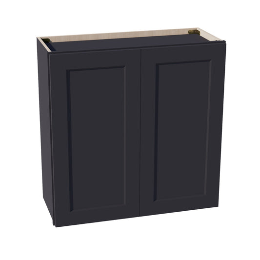 HE - W3030: Ebony Black Shaker 30"W x 30"H 2 Doors & 2 Shelves Standard Wall Cabinet - NextCabinets