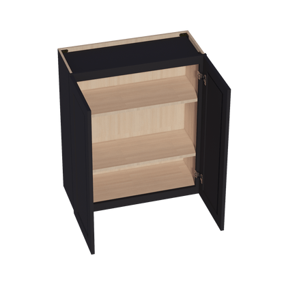 HE - W3036: Ebony Black Shaker 30"W x 36"H 2 Doors & 2 Shelves Standard Wall Cabinet - NextCabinets