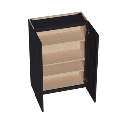 HE - W3042: Ebony Black Shaker 30"W x 42"H 2 Doors & 3 Shelves Standard Wall Cabinet - NextCabinets