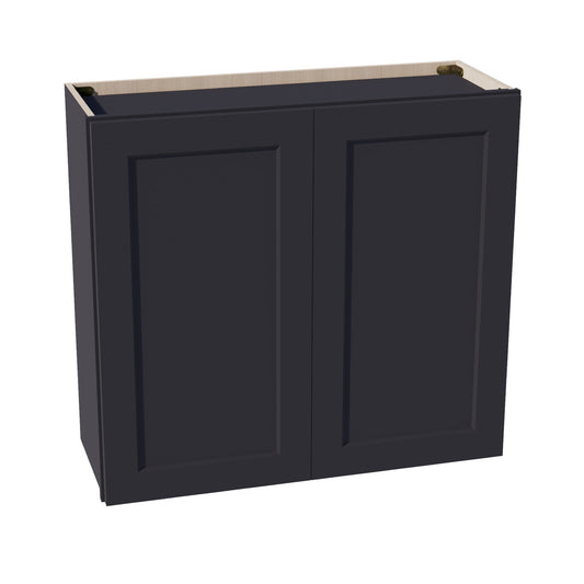 HE - W3330: Ebony Black Shaker 33"W x 30"H 2 Doors & 2 Shelves Standard Wall Cabinet - NextCabinets