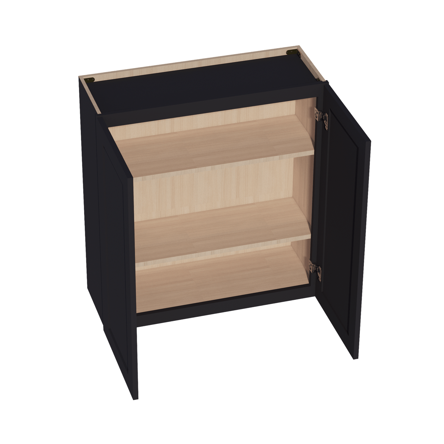 HE - W3336: Ebony Black Shaker 33"W x 36"H 2 Doors & 2 Shelves Standard Wall Cabinet - NextCabinets
