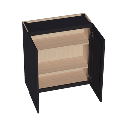 HE - W3336: Ebony Black Shaker 33"W x 36"H 2 Doors & 2 Shelves Standard Wall Cabinet - NextCabinets
