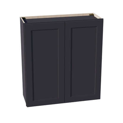 HE - W3336: Ebony Black Shaker 33"W x 36"H 2 Doors & 2 Shelves Standard Wall Cabinet - NextCabinets