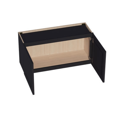HE - W3618: Ebony Black Shaker 36"W x 18"H 2 Doors Standard Wall Bridge Cabinet - NextCabinets
