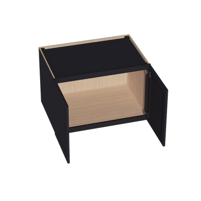 HE - W362424: Ebony Black Shaker 36"W x 24"H x 24"D 2 Doors & 1 Shelf Standard Bridge Wall Cabinet - NextCabinets