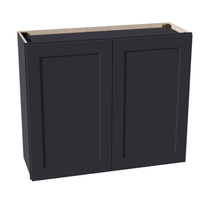 HE - W3630: Ebony Black Shaker 36"W x 30"H 2 Doors & 2 Shelves Standard Wall Cabinet - NextCabinets