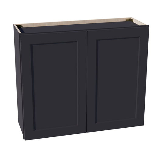 HE - W3630: Ebony Black Shaker 36"W x 30"H 2 Doors & 2 Shelves Standard Wall Cabinet - NextCabinets