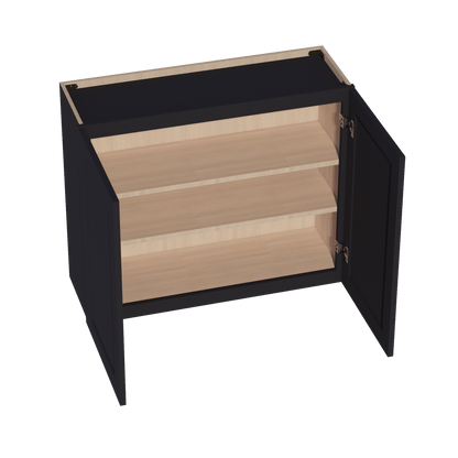 HE - W3630: Ebony Black Shaker 36"W x 30"H 2 Doors & 2 Shelves Standard Wall Cabinet - NextCabinets