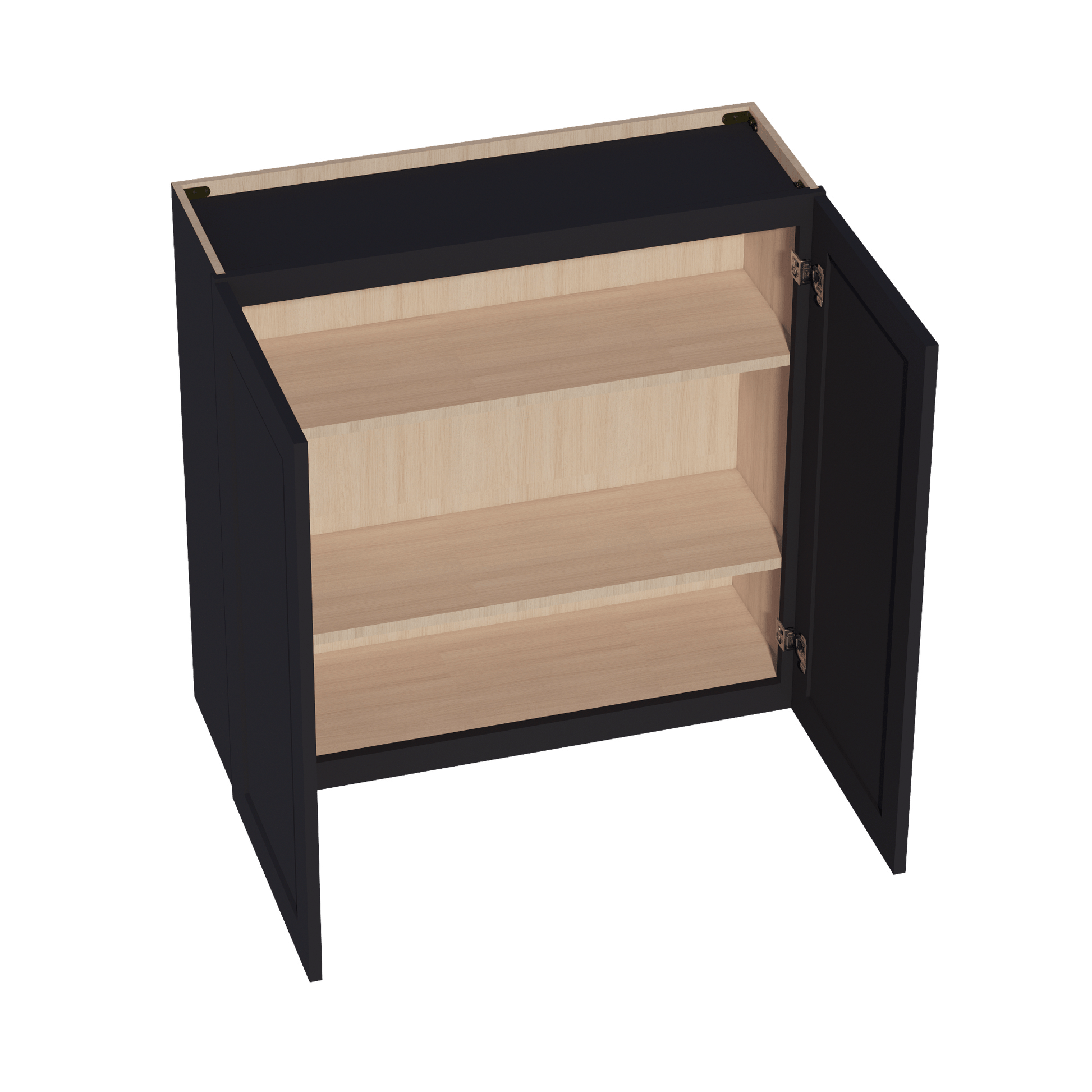HE - W3636: Ebony Black Shaker 36"W x 36"H 2 Doors & 2 Shelves Standard Wall Cabinet - NextCabinets