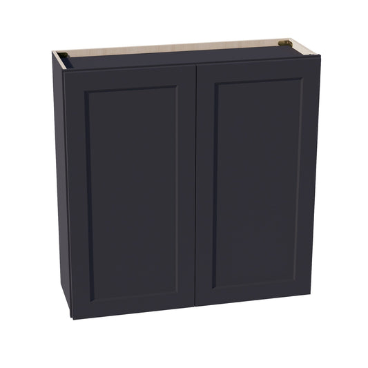 HE - W3636: Ebony Black Shaker 36"W x 36"H 2 Doors & 2 Shelves Standard Wall Cabinet - NextCabinets