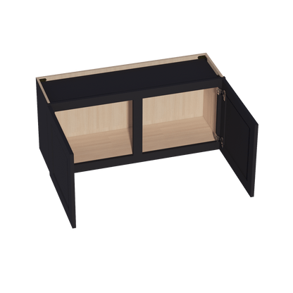 HE - W3918: Ebony Black Shaker 39"W x 18"H 2 Doors Standard Wall Bridge Cabinet - NextCabinets