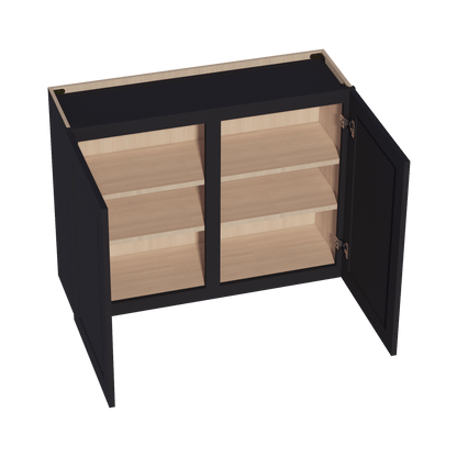 HE - W3930: Ebony Black Shaker 39"W x 30"H 2 Doors & 2 Shelves Standard Wall Cabinet - NextCabinets