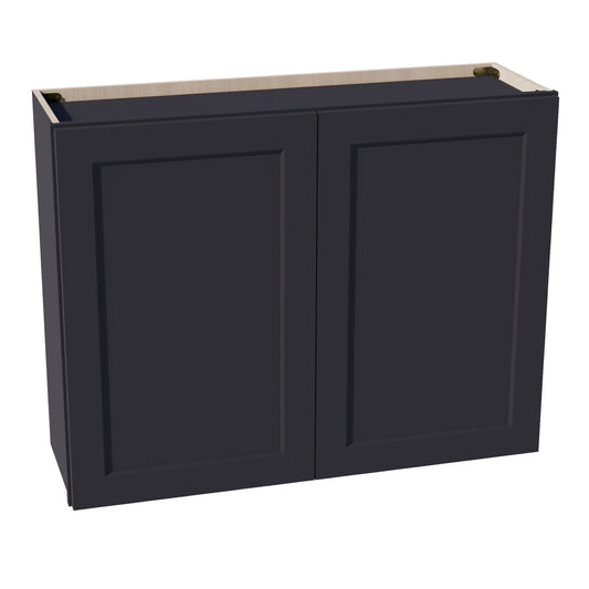 HE - W3930: Ebony Black Shaker 39"W x 30"H 2 Doors & 2 Shelves Standard Wall Cabinet - NextCabinets