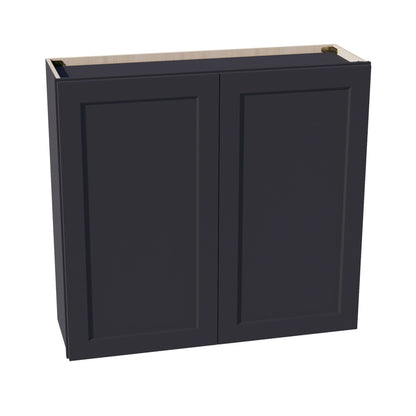 HE - W3936: Ebony Black Shaker 39"W x 36"H 2 Doors & 2 Shelves Standard Wall Cabinet - NextCabinets