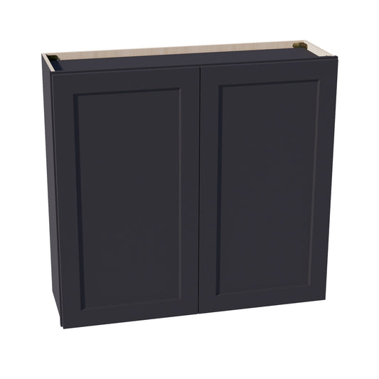 HE - W3936: Ebony Black Shaker 39"W x 36"H 2 Doors & 2 Shelves Standard Wall Cabinet - NextCabinets