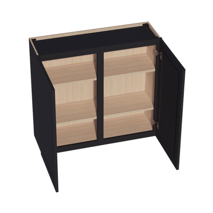 HE - W3936: Ebony Black Shaker 39"W x 36"H 2 Doors & 2 Shelves Standard Wall Cabinet - NextCabinets