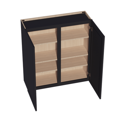 HE - W3942: Ebony Black Shaker 39"W x 42"H 2 Doors & 3 Shelves Standard Wall Cabinet - NextCabinets