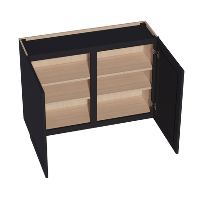 HE - W4230: Ebony Black Shaker 42"W x 30"H 2 Doors & 2 Shelves Standard Wall Cabinet - NextCabinets
