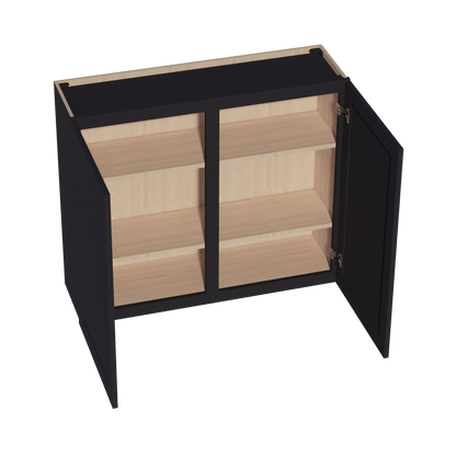 HE - W4236: Ebony Black Shaker 42"W x 36"H 2 Doors & 2 Shelves Standard Wall Cabinet - NextCabinets