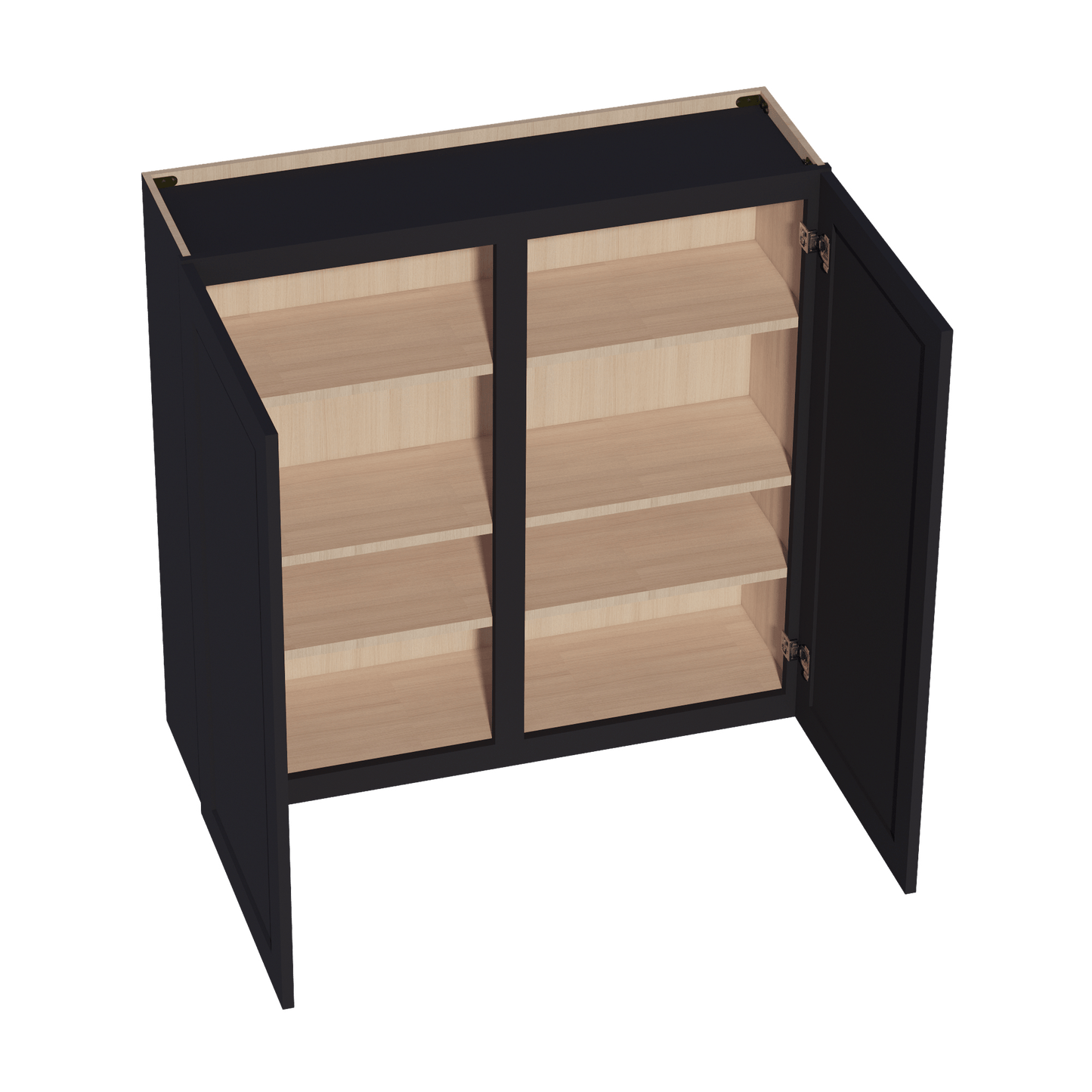 HE - W4242: Ebony Black Shaker 42"W x 42"H 2 Doors & 3 Shelves Standard Wall Cabinet - NextCabinets