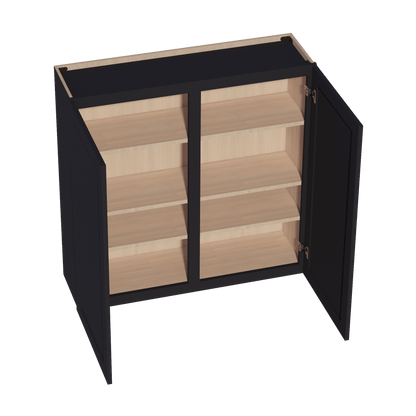 HE - W4242: Ebony Black Shaker 42"W x 42"H 2 Doors & 3 Shelves Standard Wall Cabinet - NextCabinets