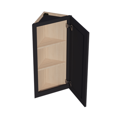 HE - WAE1236: Ebony Black Shaker 12"W x 36"H x 12"D 1 Door & 2 Shelves Wall Angle End Cabinet - NextCabinets