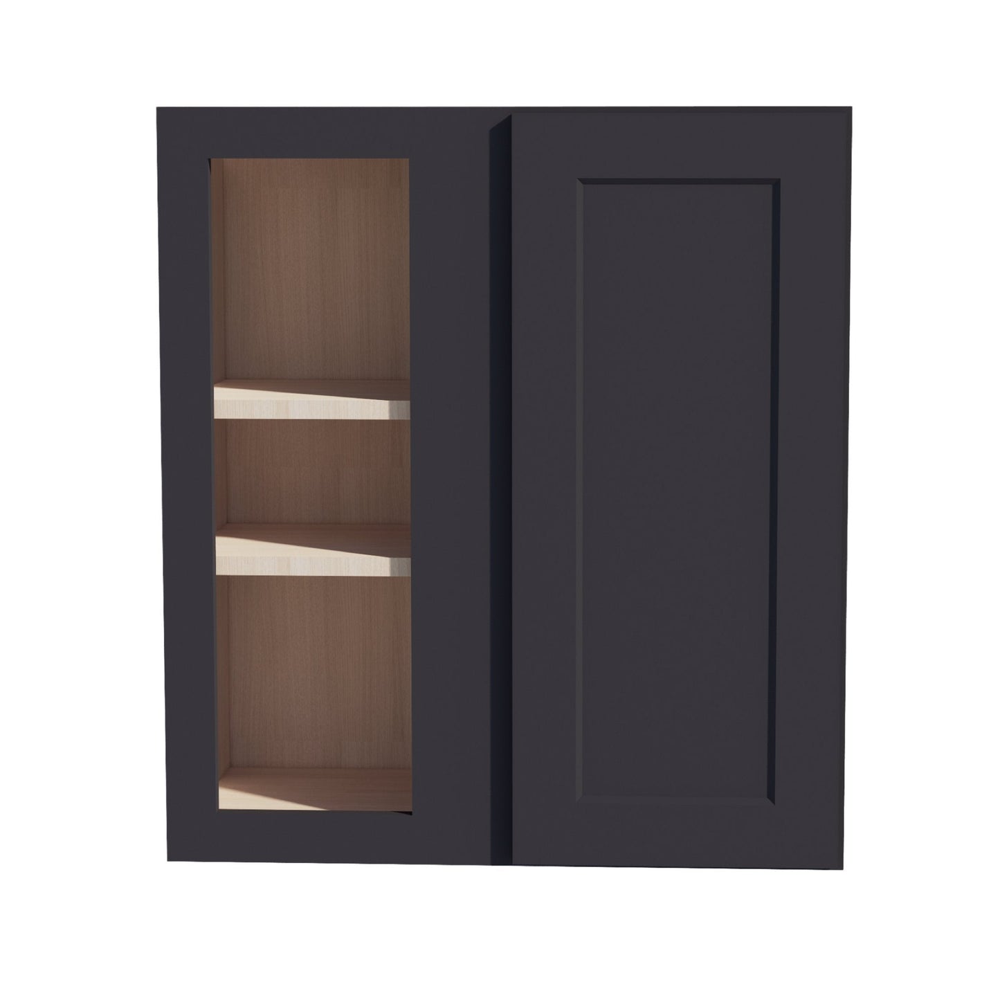 HE - WBC2730: Ebony Black Shaker 27"W x 30"H 1 Door & 2 Shelves Wall Blind Corner Cabinets - NextCabinets
