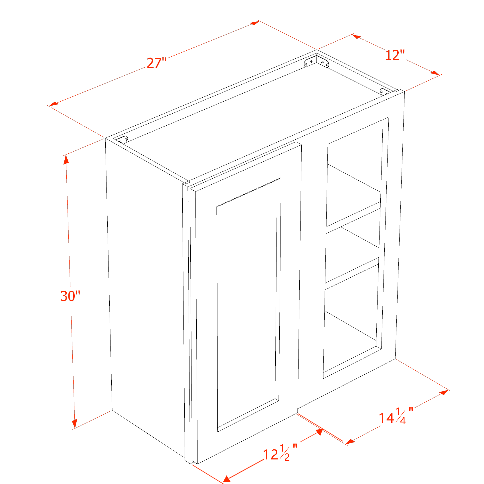 HE - WBC2730: Ebony Black Shaker 27"W x 30"H 1 Door & 2 Shelves Wall Blind Corner Cabinets - NextCabinets
