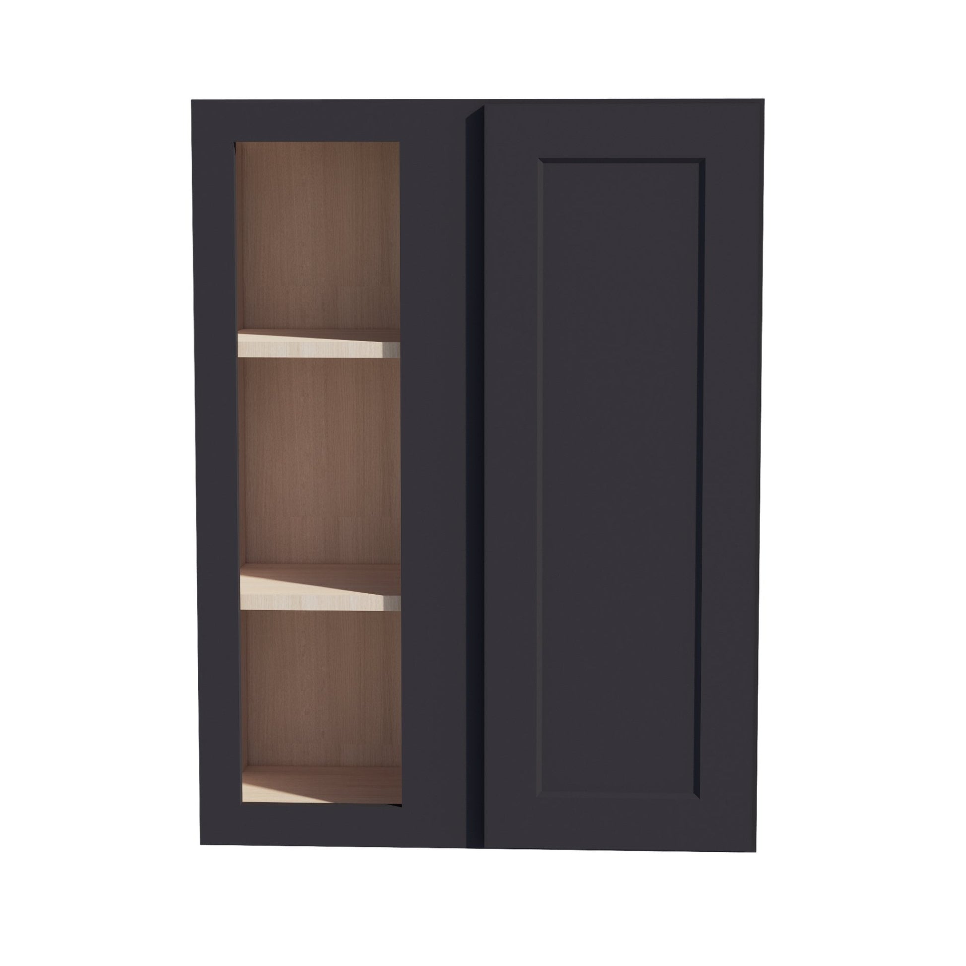 HE - WBC2736: Ebony Black Shaker 27"W x 36"H 1 Door & 2 Shelves Wall Blind Corner Cabinets - NextCabinets