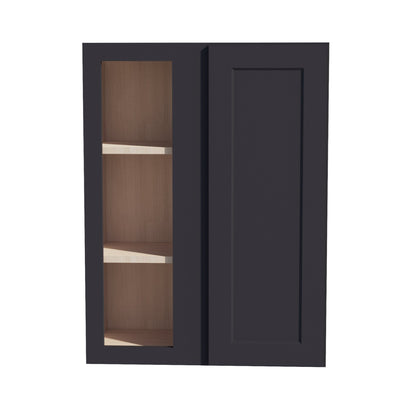 HE - WBC2736: Ebony Black Shaker 27"W x 36"H 1 Door & 2 Shelves Wall Blind Corner Cabinets - NextCabinets
