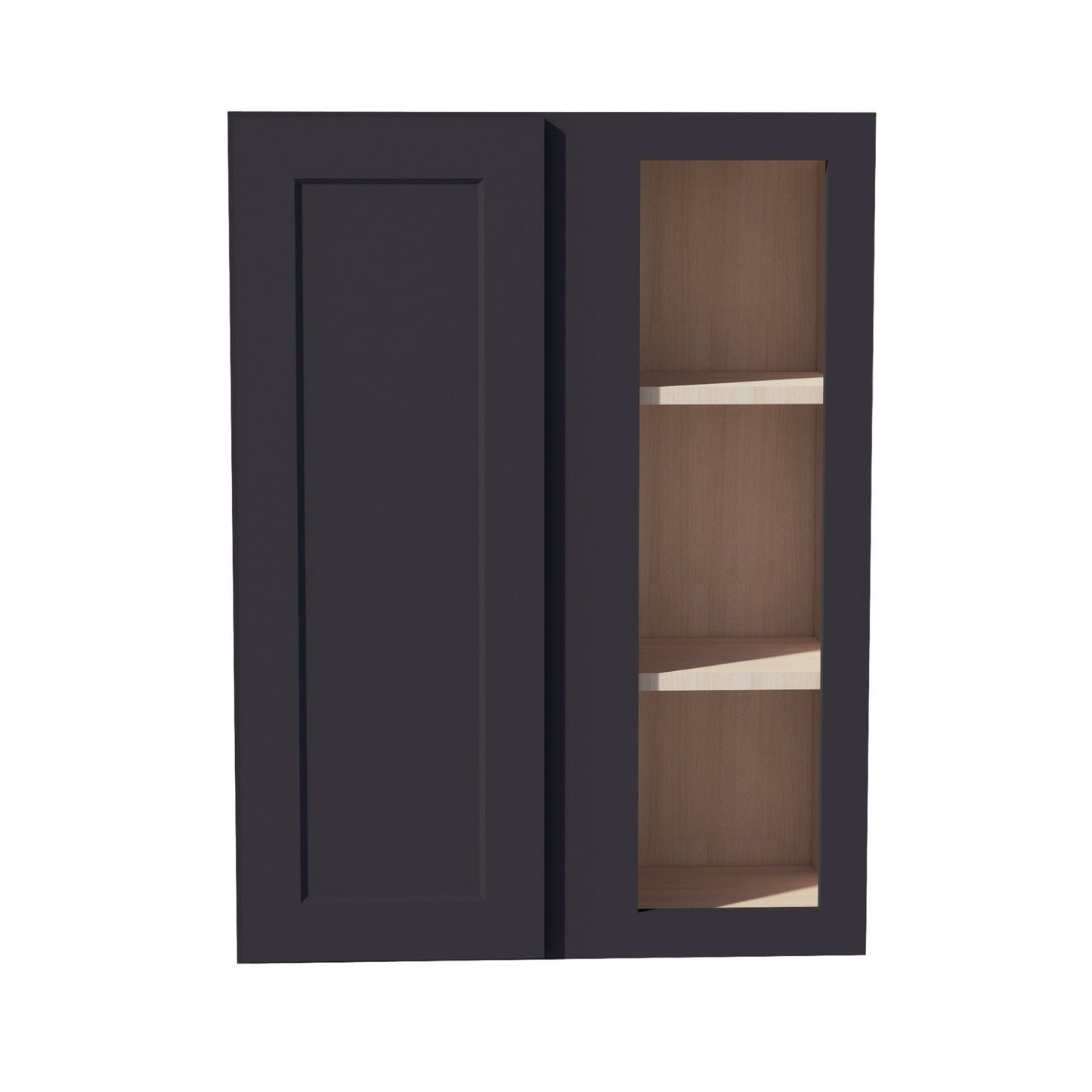 HE - WBC2736: Ebony Black Shaker 27"W x 36"H 1 Door & 2 Shelves Wall Blind Corner Cabinets - NextCabinets
