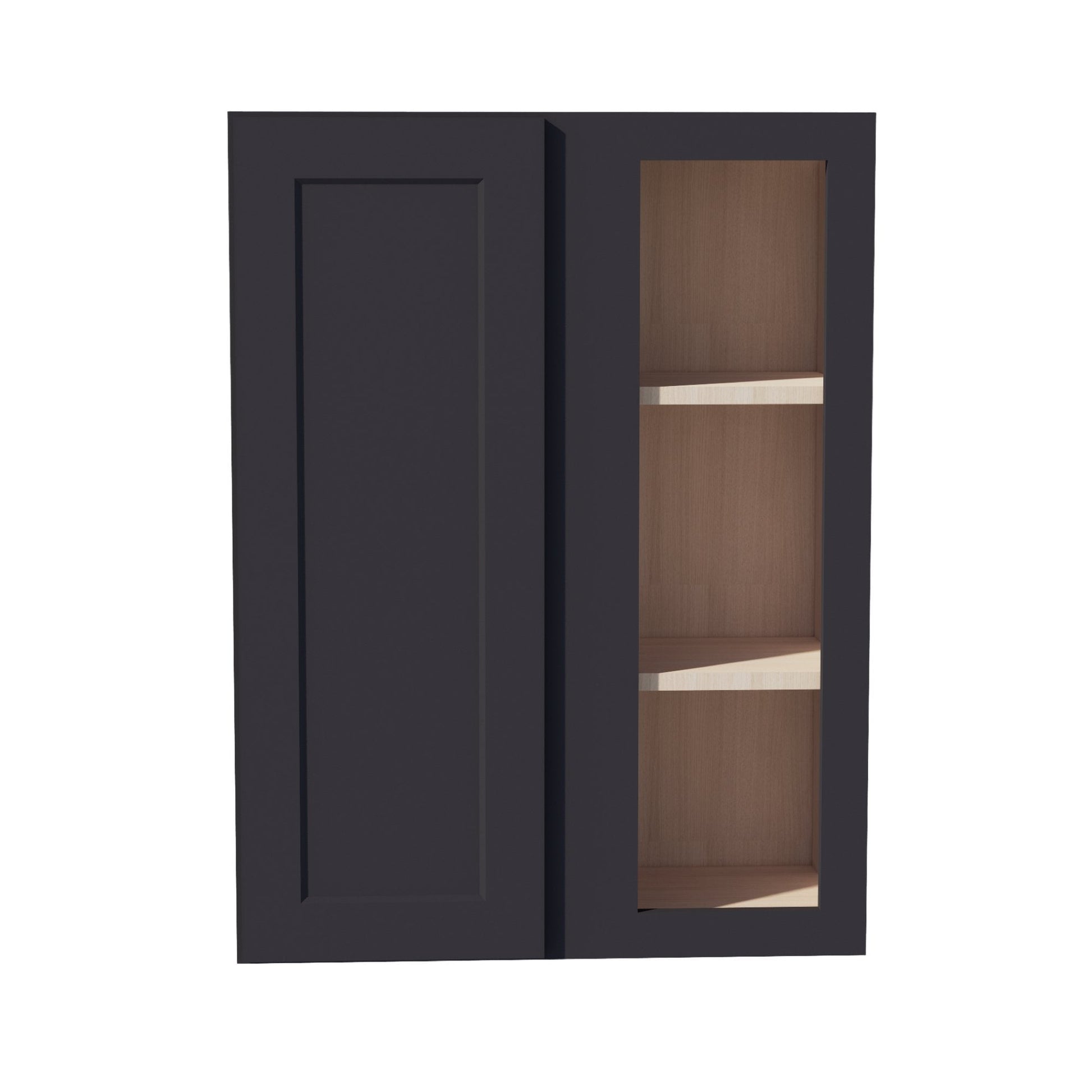 HE - WBC2736: Ebony Black Shaker 27"W x 36"H 1 Door & 2 Shelves Wall Blind Corner Cabinets - NextCabinets