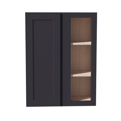 HE - WBC2736: Ebony Black Shaker 27"W x 36"H 1 Door & 2 Shelves Wall Blind Corner Cabinets - NextCabinets