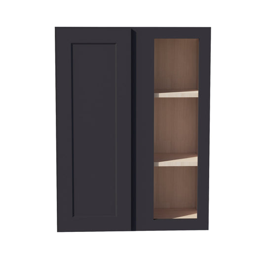 HE - WBC2736: Ebony Black Shaker 27"W x 36"H 1 Door & 2 Shelves Wall Blind Corner Cabinets - NextCabinets