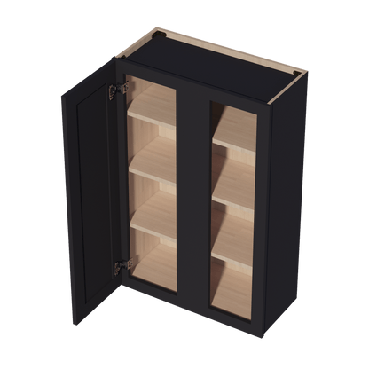 HE - WBC2742: Ebony Black Shaker 27"W x 42"H 1 Door & 2 Shelves Wall Blind Corner Cabinets - NextCabinets