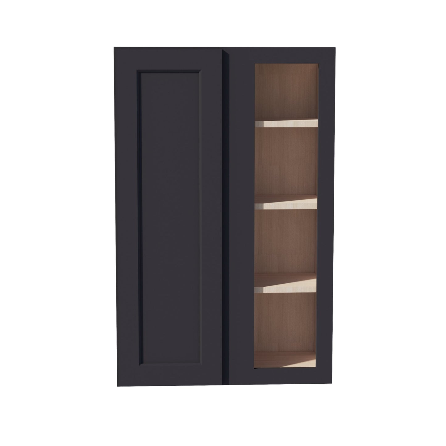 HE - WBC2742: Ebony Black Shaker 27"W x 42"H 1 Door & 2 Shelves Wall Blind Corner Cabinets - NextCabinets