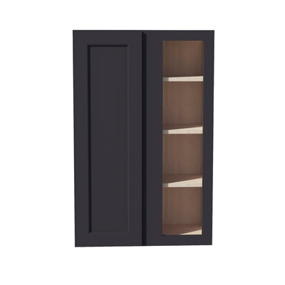 HE - WBC2742: Ebony Black Shaker 27"W x 42"H 1 Door & 2 Shelves Wall Blind Corner Cabinets - NextCabinets