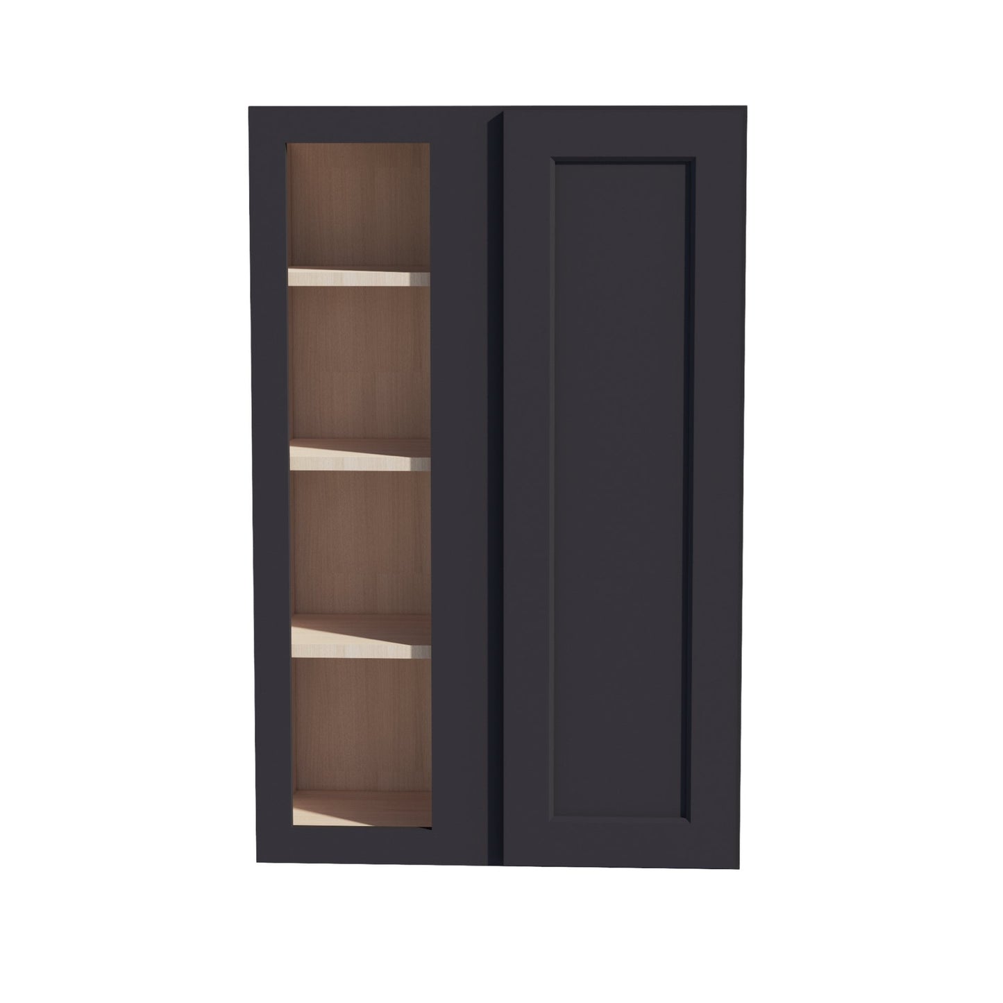 HE - WBC2742: Ebony Black Shaker 27"W x 42"H 1 Door & 2 Shelves Wall Blind Corner Cabinets - NextCabinets