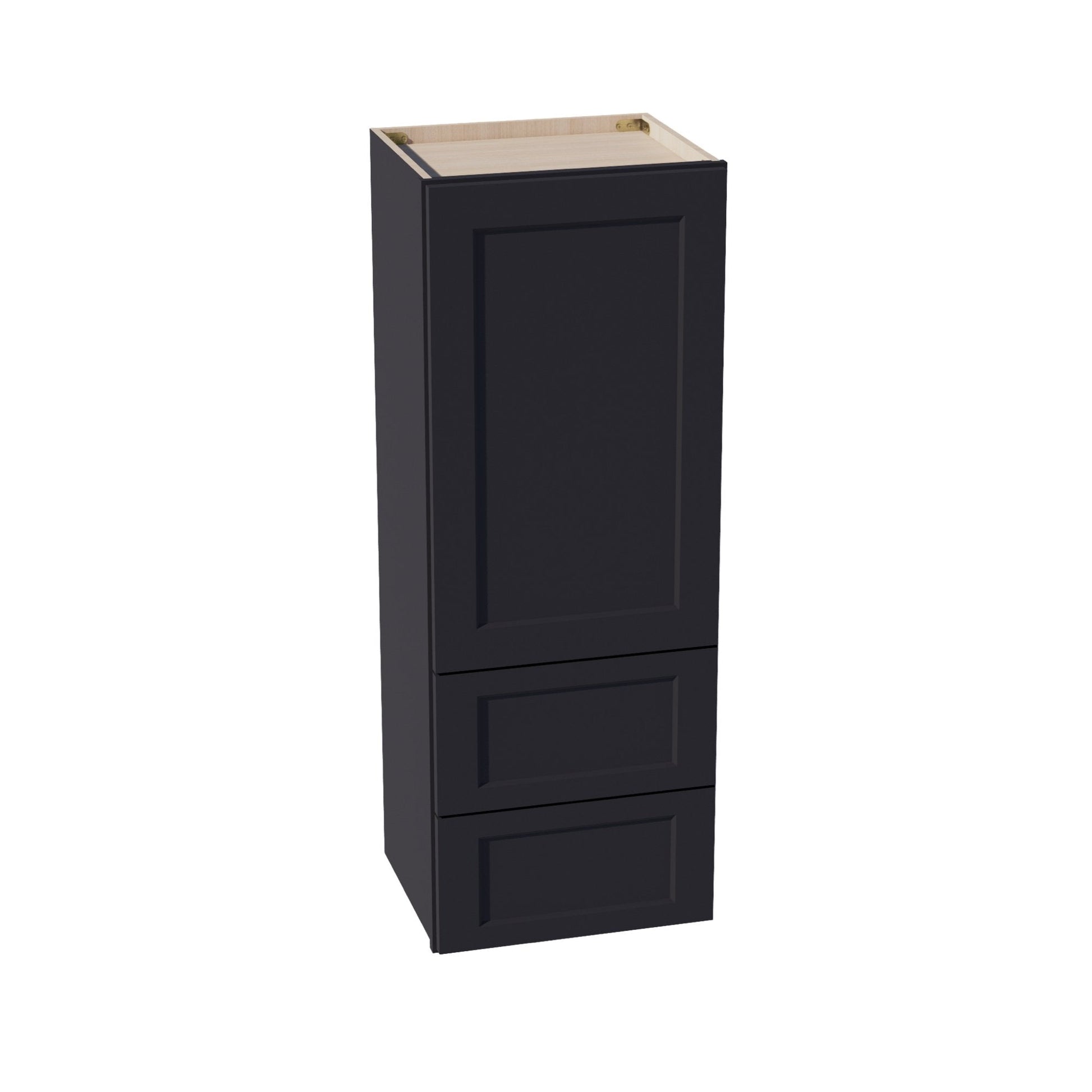 HE - WD1848: Ebony Black Shaker 18"W x 48"H 1 Door & 2 Drawers Special Wall Cabinet - NextCabinets
