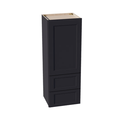 HE - WD1848: Ebony Black Shaker 18"W x 48"H 1 Door & 2 Drawers Special Wall Cabinet - NextCabinets