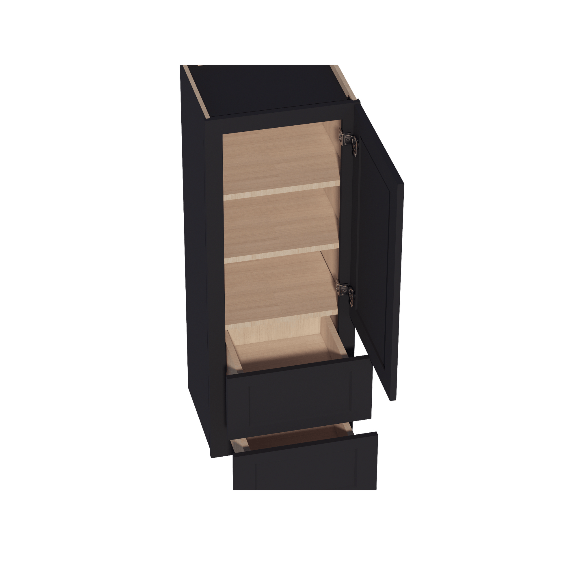 HE - WD1848: Ebony Black Shaker 18"W x 48"H 1 Door & 2 Drawers Special Wall Cabinet - NextCabinets