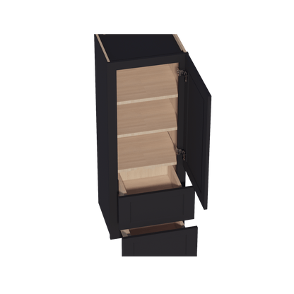 HE - WD1848: Ebony Black Shaker 18"W x 48"H 1 Door & 2 Drawers Special Wall Cabinet - NextCabinets