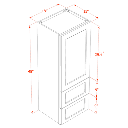 HE - WD1848: Ebony Black Shaker 18"W x 48"H 1 Door & 2 Drawers Special Wall Cabinet - NextCabinets
