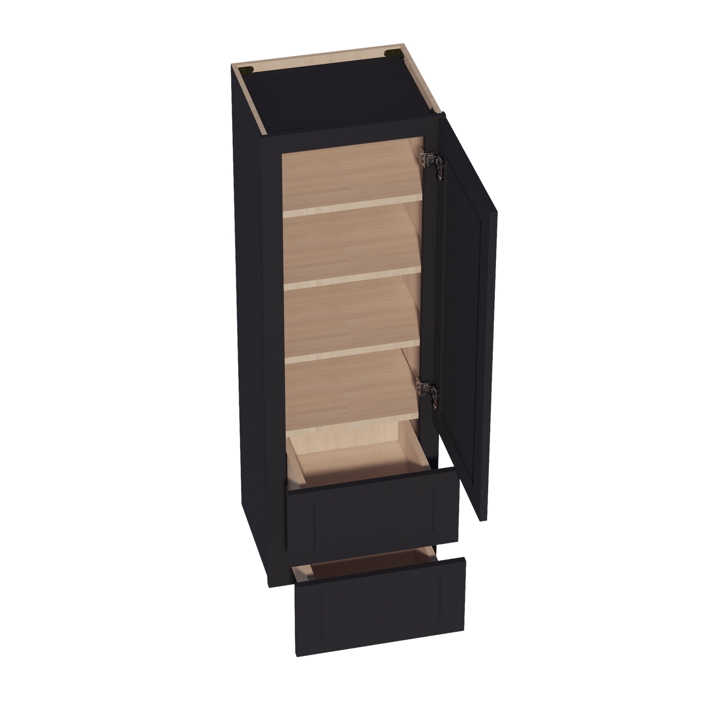 HE - WD1854: Ebony Black Shaker 18"W x 54"H 1 Door & 2 Drawers Special Wall Cabinet - NextCabinets