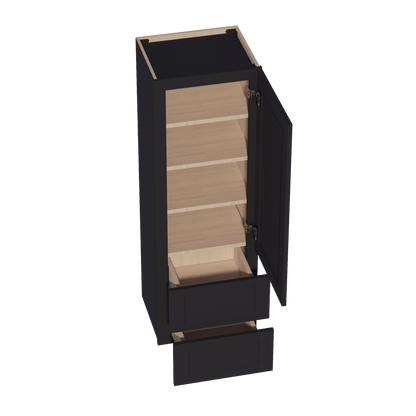 HE - WD1854: Ebony Black Shaker 18"W x 54"H 1 Door & 2 Drawers Special Wall Cabinet - NextCabinets